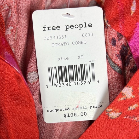 Free People Tunic Womens XS Red Field Of Butterflies Semi-Sheer Boho Gypsy Artsy - Picture 9 of 11
